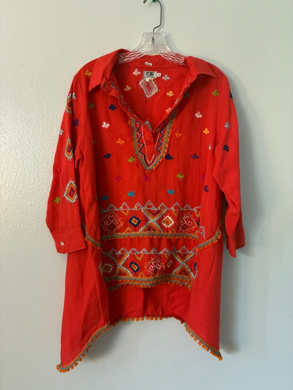 Red Embroidered Boho Tunic
